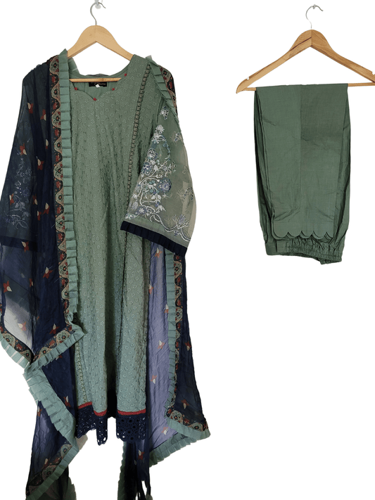 Chicken Kaari Metallic Green 3 Piece Suit