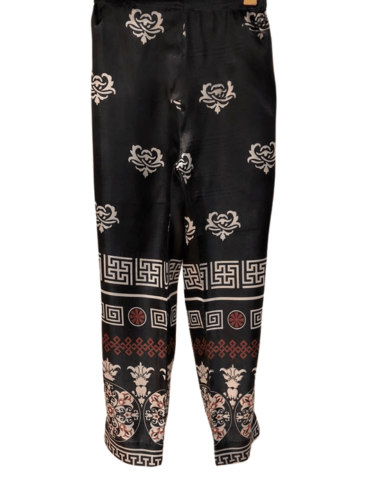 Cotton Silk Printed Black & Golden Trouser