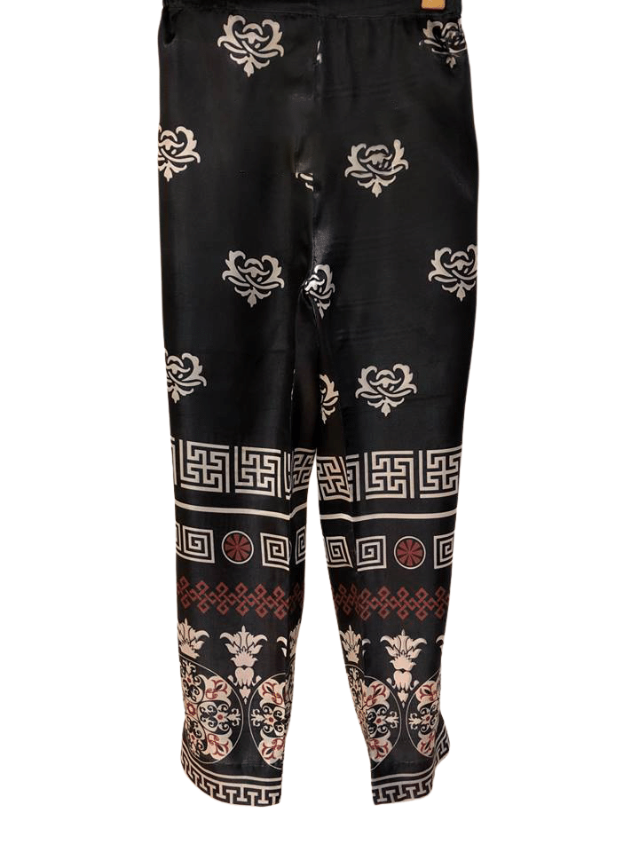 Cotton Silk Printed Black & Golden Trouser