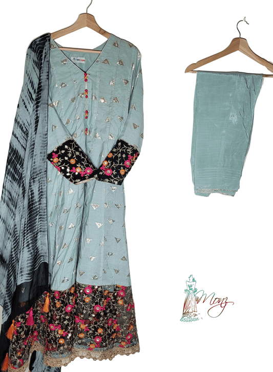 Crepe Cotton Silk Banarsi 3 Piece Anarkali Suit with Resham Zari Embroidery