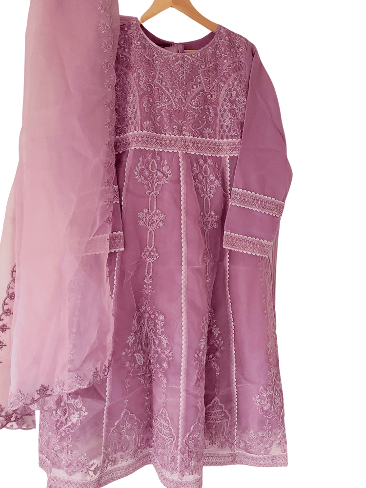 Embroidered Organza Lillac 3 Piece Suit