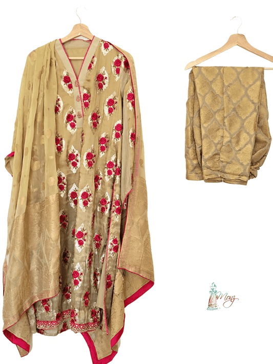 Embroidered Self Mehsori Chiffon 3 Piece Suit