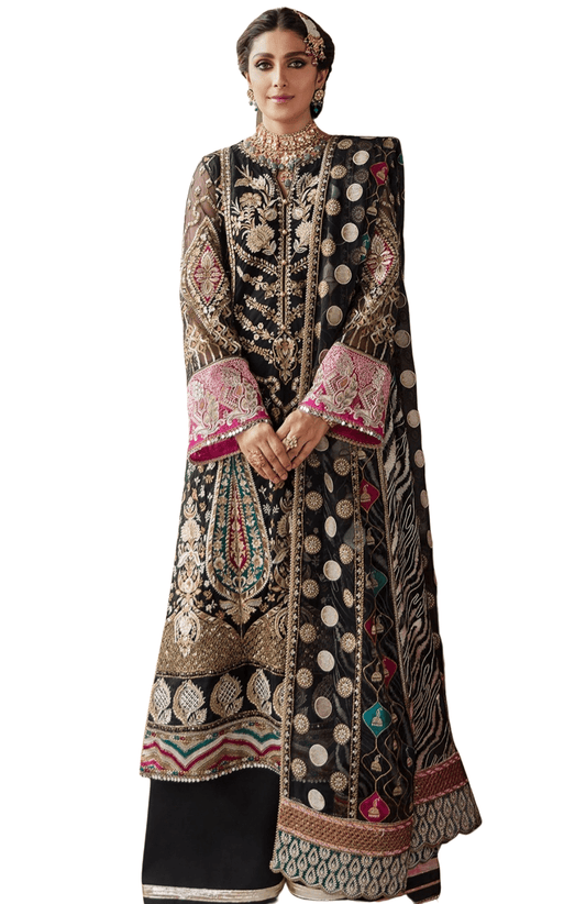 Gisel Black Heavy Eembroidered 3 Piece Suit