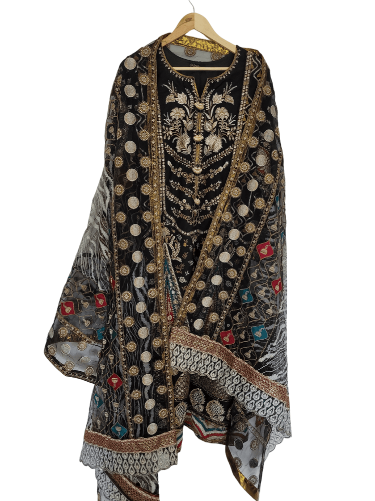 Gisel Black Heavy Eembroidered 3 Piece Suit