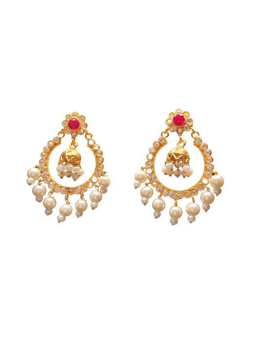 Golden Earrings With Pearls (Chand Bali Style)