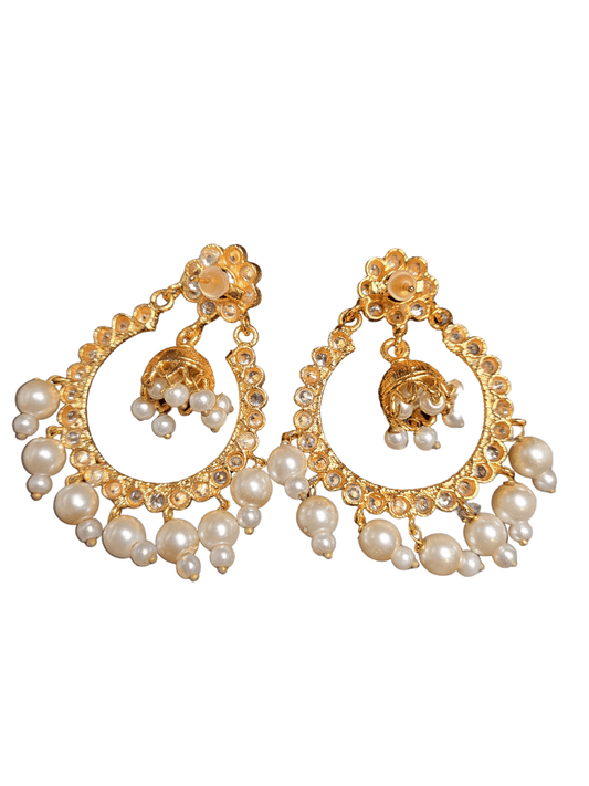 Golden Earrings With Pearls (Chand Bali Style)
