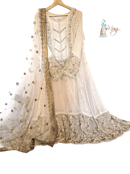 Heavy Embroidered Chiffon Fancy Golden 3 Piece Anarkali Suit