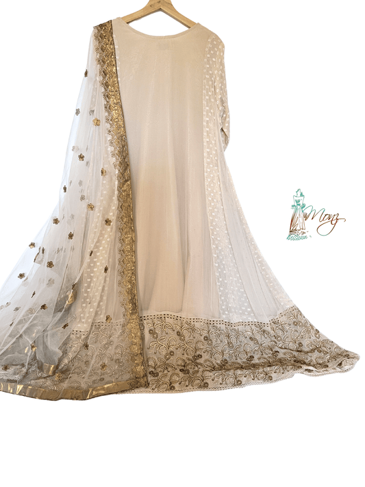 Heavy Embroidered Chiffon Fancy Golden 3 Piece Anarkali Suit