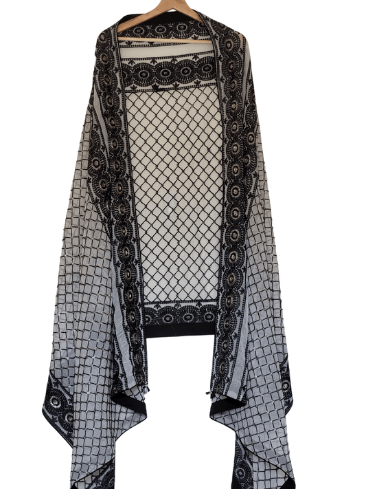 Heavy Embroidered Double Border Chiffon Black & White Dupatta