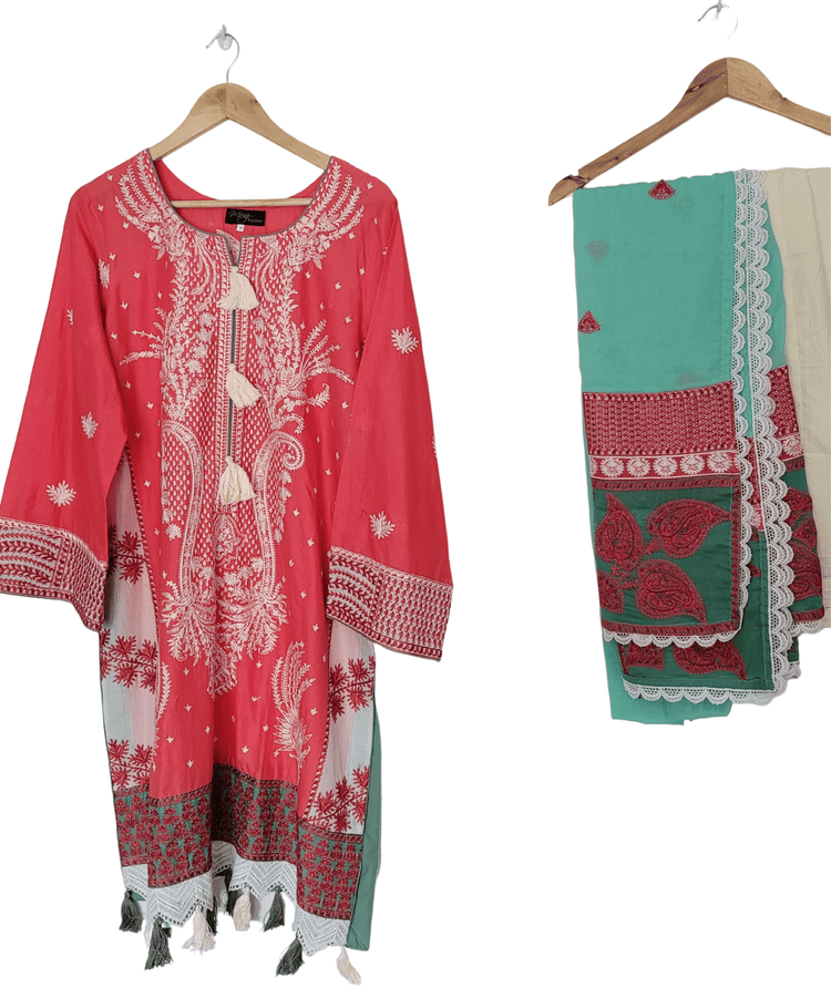 Kashmiri Embroidered Watermelon 3 Piece Suit