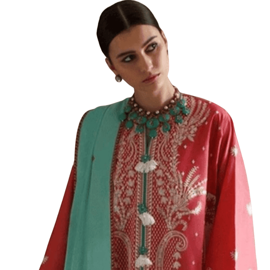 Kashmiri Embroidered Watermelon 3 Piece Suit