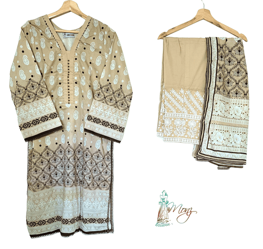 Khaadi Embroiderd 3 Piece Suit with Pearl Enhancement on Neckline