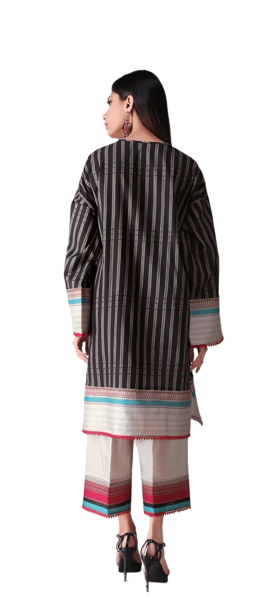 Khaadi Embroidered Lawn Black & Pink 2 Piece Suit