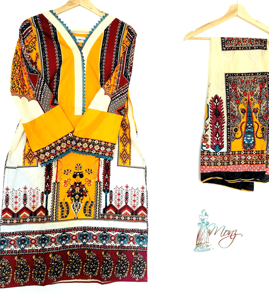 Khaadi Printed Lawn 2 Piece Suit with lace detailing