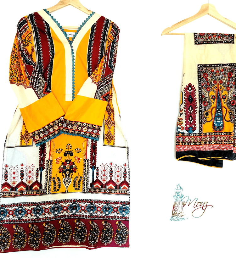 Khaadi Printed Lawn 2 Piece Suit with lace detailing