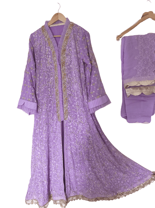 Lilac Heavy Chiffon Long Frock