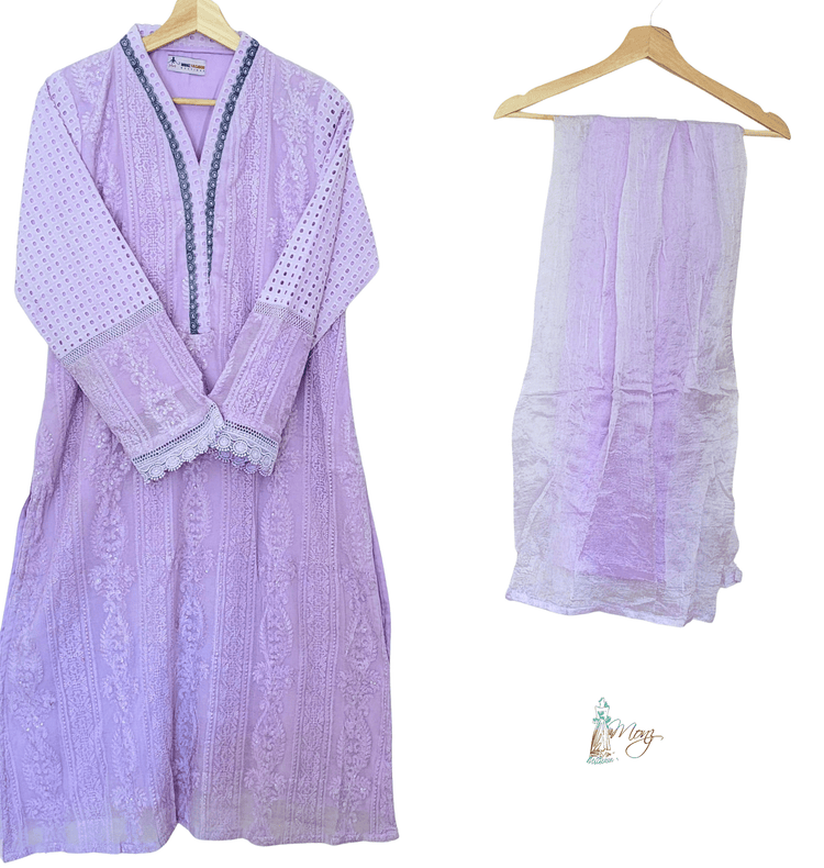 Luxury Cotton Chicken Kari Light Purple 3 Piece Suit