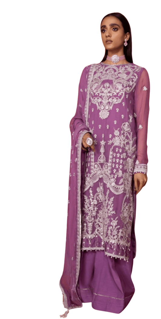 Mauve Embroiderd Chiffon 3 Piece Dress