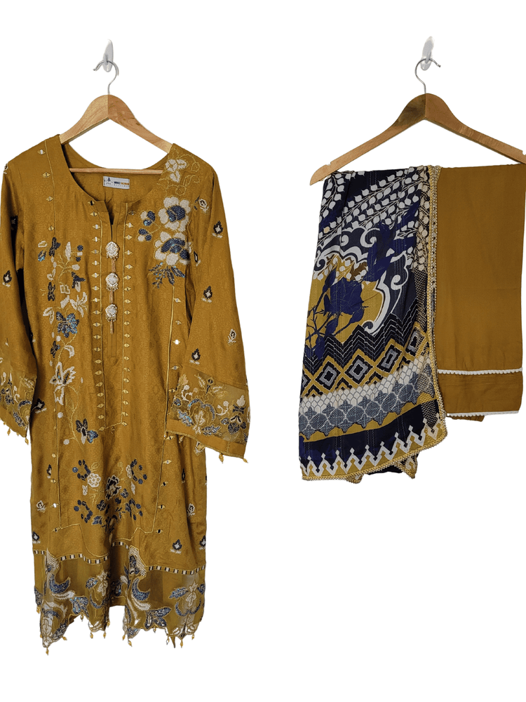 Nurah Mustard & Dark Blue 3 Piece Suit