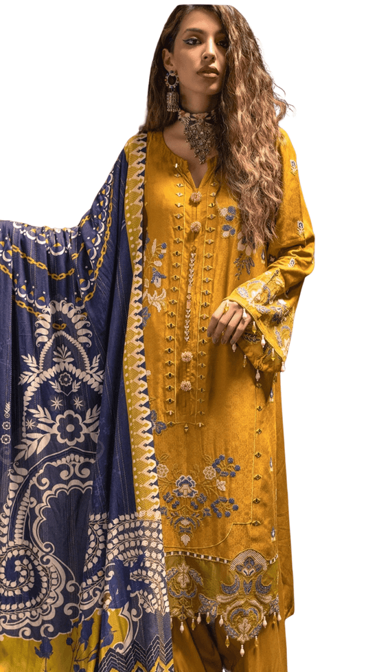 Nurah Mustard & Dark Blue 3 Piece Suit