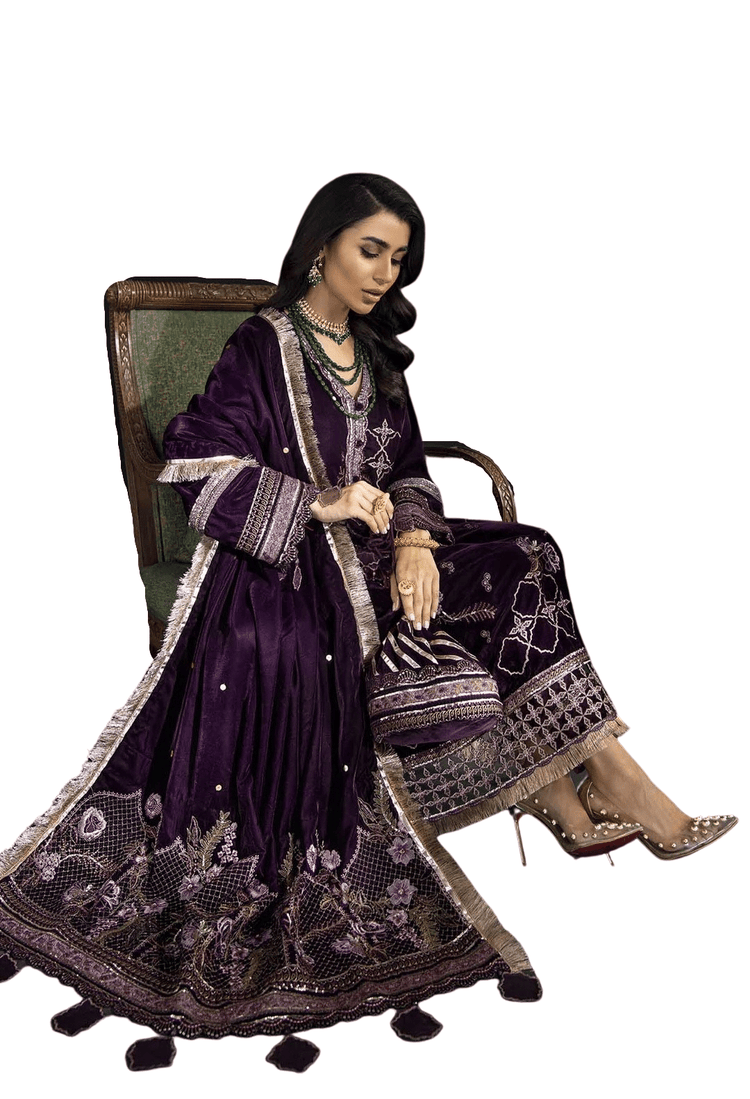 Nureh Purple Velvet Fancy 3 Piece Suit