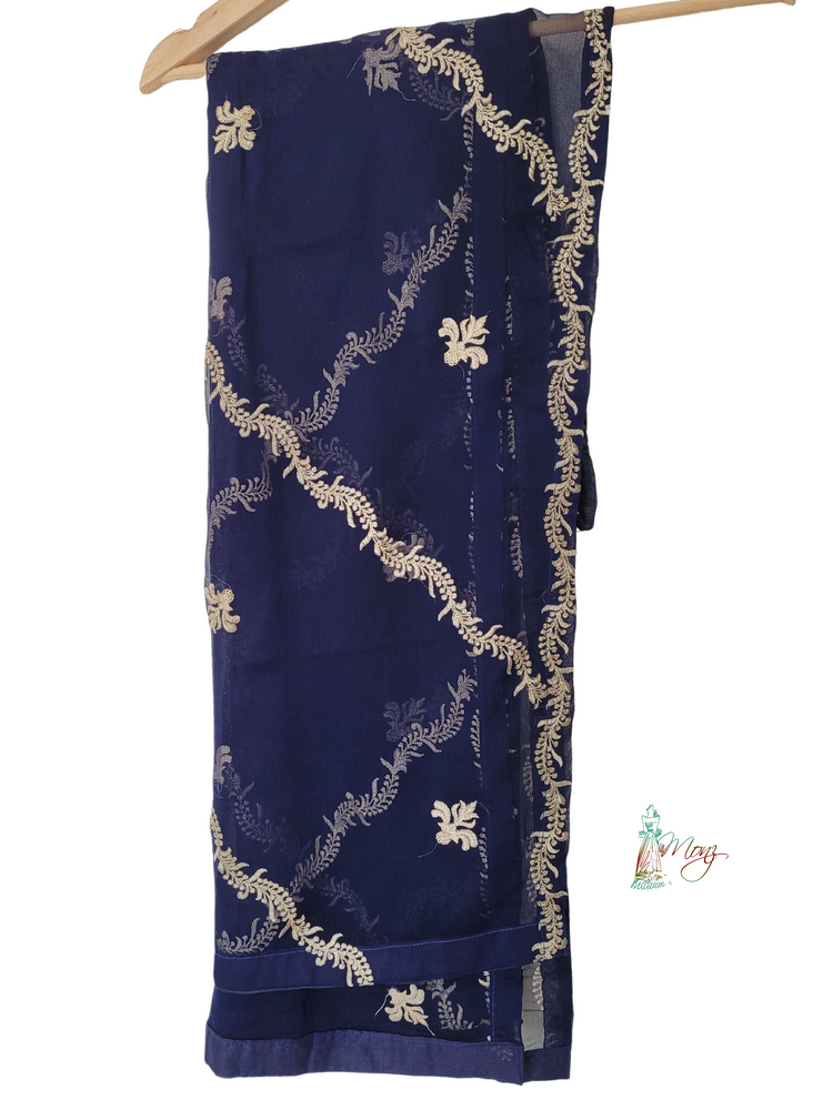 Agha Noor Embroidered Blackish Blue Chiffon 3 Piece Suit
