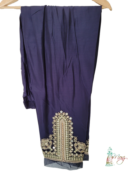 Agha Noor Embroidered Blackish Blue Chiffon 3 Piece Suit