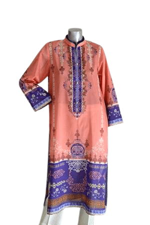 Peach & Purple Digital Printed Lawn Shirt
