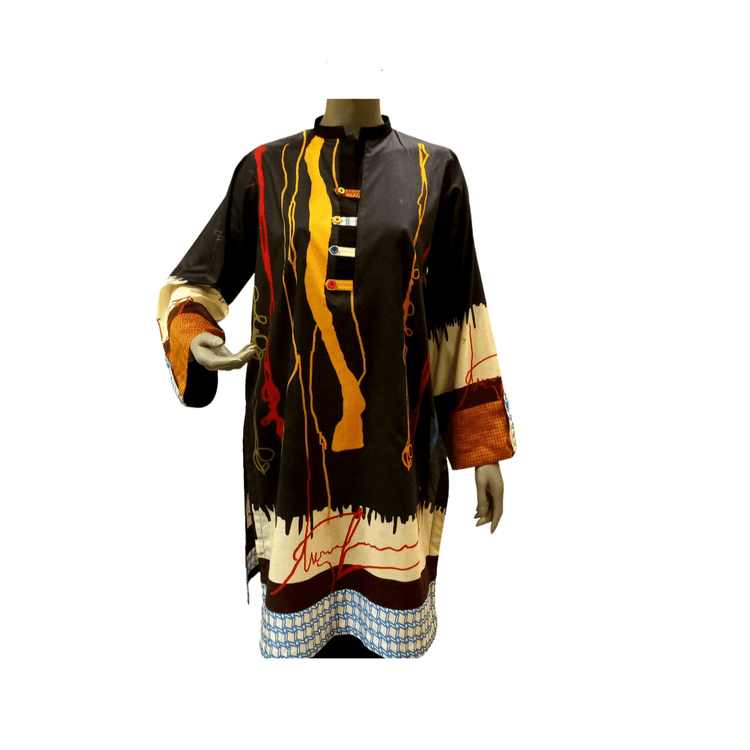 Printed Lawn Black & Mustard Kurti