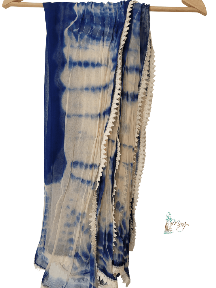 Pure Crinkle Chiffon Embroidered Beige & Dark Navy Blue Chiffon 3 Piece Suit