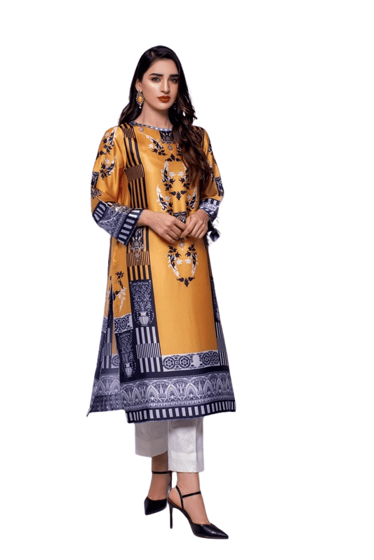 Pure Silk Mustard & Black Digital Print Shirt