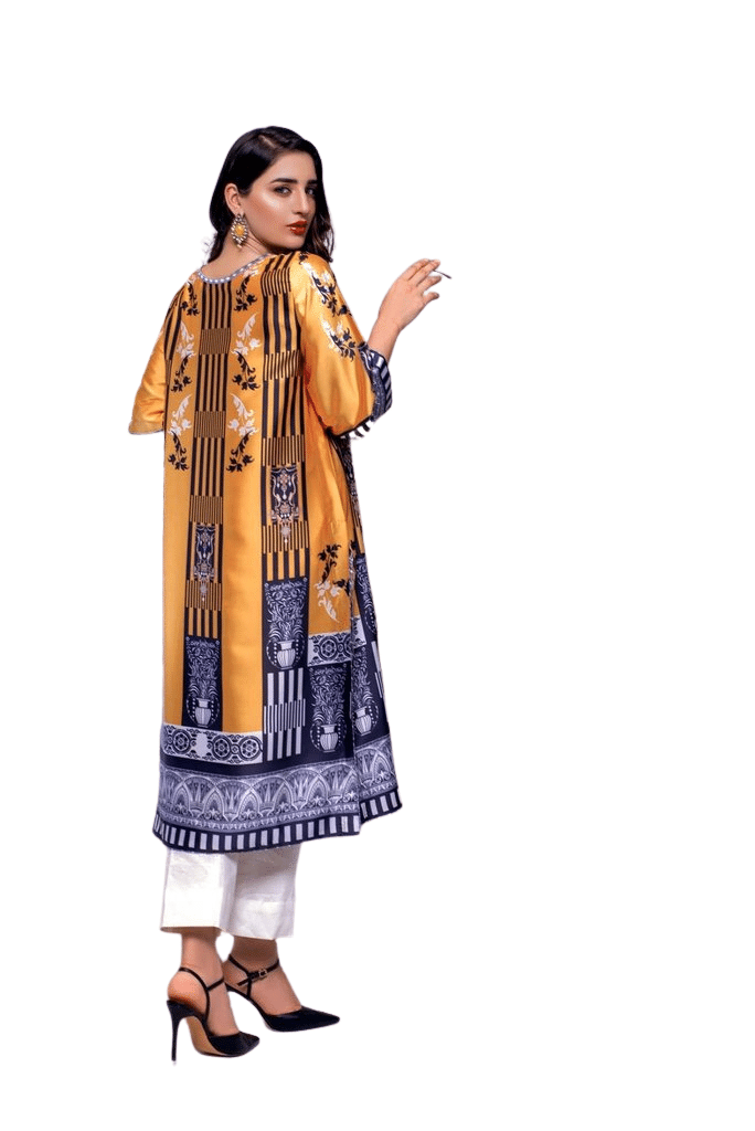 Pure Silk Mustard & Black Digital Print Shirt