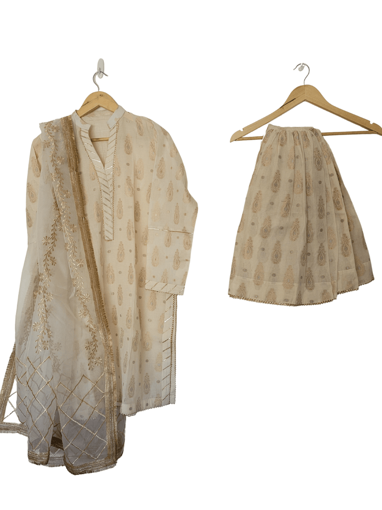Raindrop Designed Gharara (Off White & Golden)