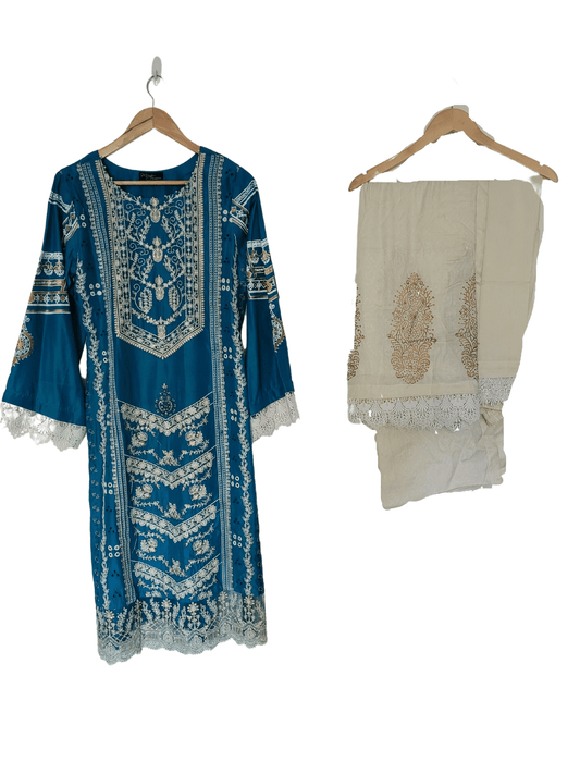 Rajbari Ferozi Embroidered 3 Piece Suit