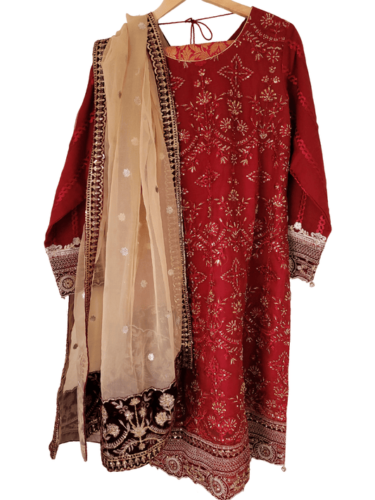 Red Heavy Wedding Wear 3 Piece Suit