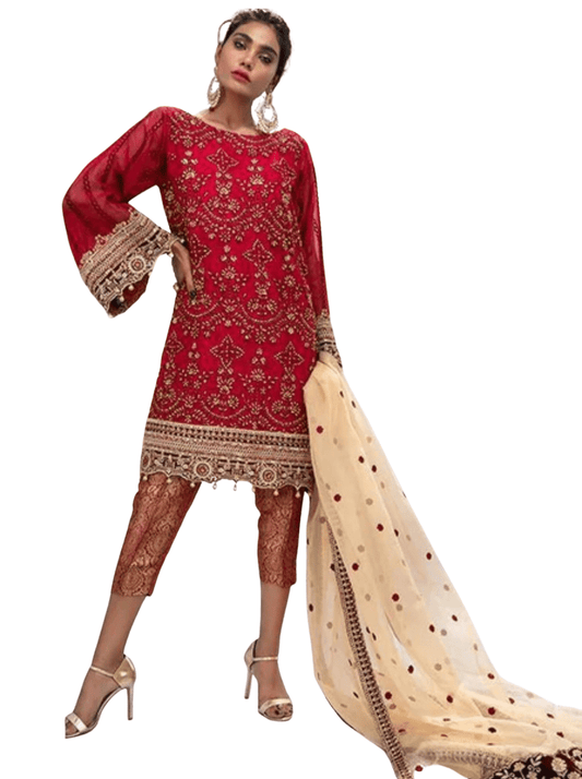 Red Heavy Wedding Wear 3 Piece Suit