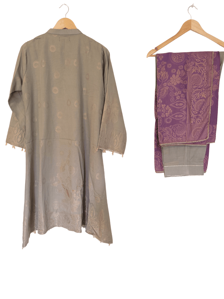 Riaz Arts Mauve & Grey Khaddar Jacquard 3 Piece Suit