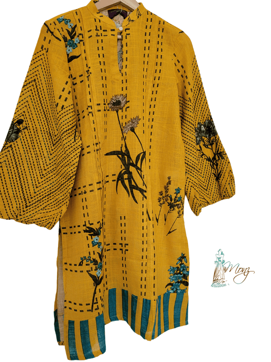 Sana Safinaz Cotton Net Mustard Yellow Kurti