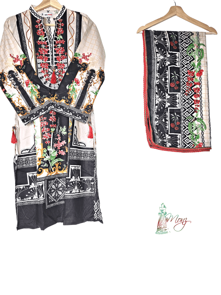 Sapphire Printed Lawn Black & Beige 2 Piece Suit