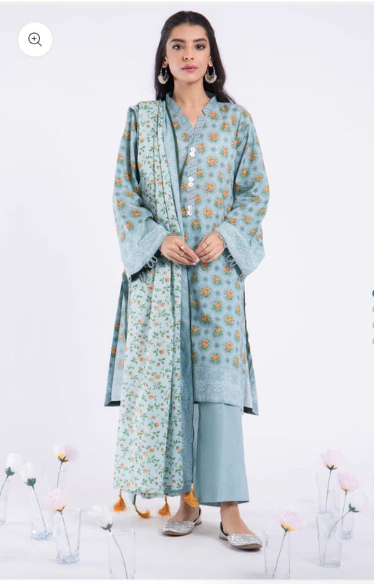 Bluish grey Floral 3 Piece Suit