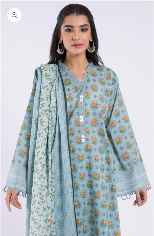 Bluish grey Floral 3 Piece Suit