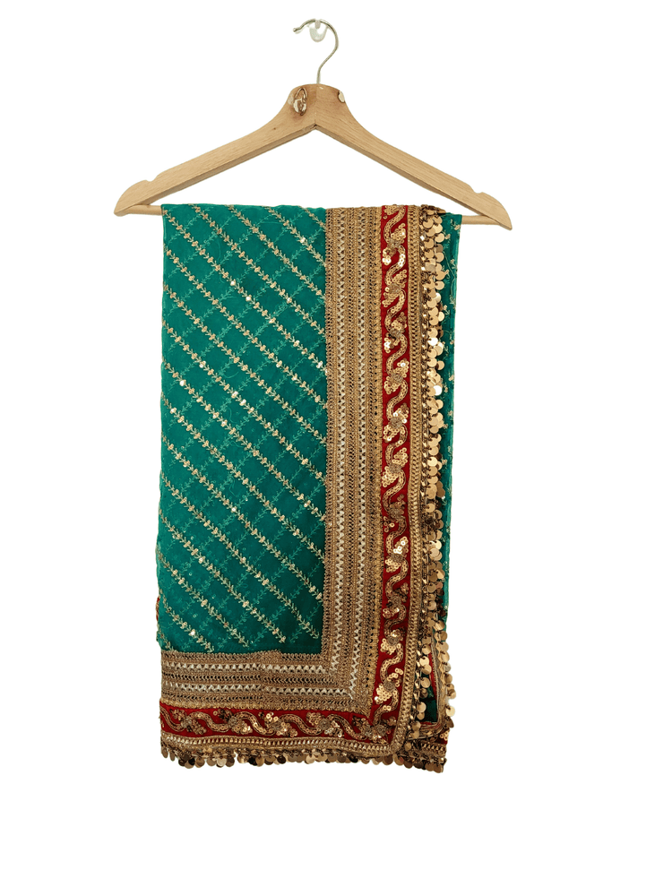 Navy Blue Heavy Embroidered Organza Dupatta