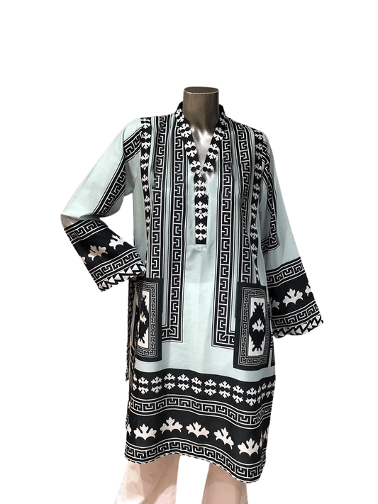 Sea Green & Black Lawn Digital Print Shirt