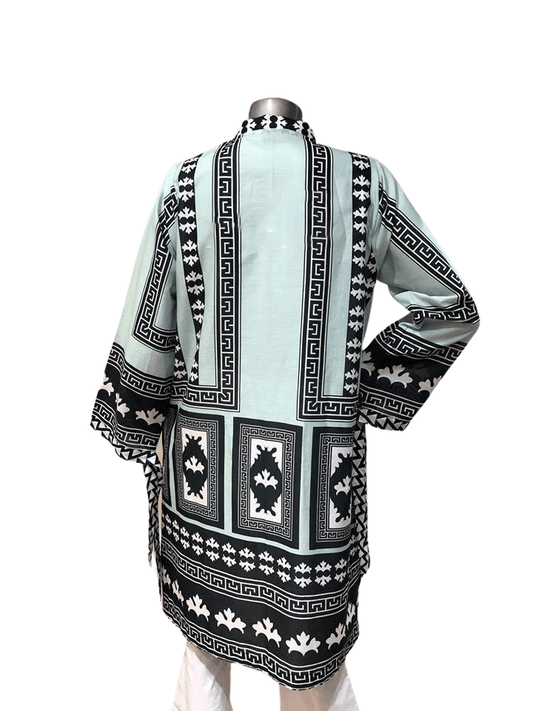Sea Green & Black Lawn Digital Print Shirt