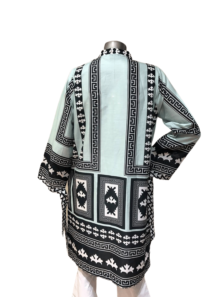 Sea Green & Black Lawn Digital Print Shirt
