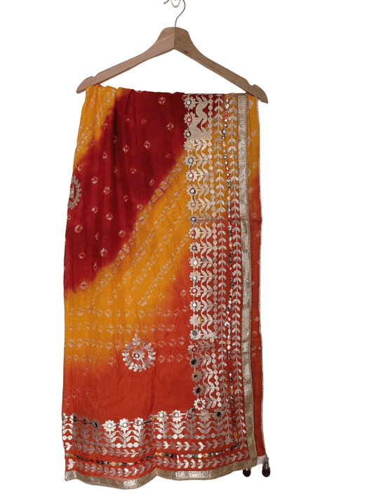 Tie And Dye Blockprinted Silk Dupatta
