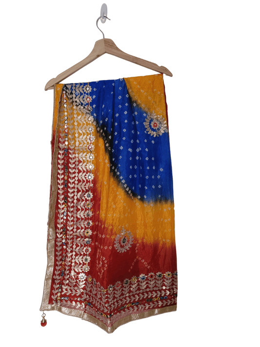Tie And Dye Blockprinted Silk Dupatta