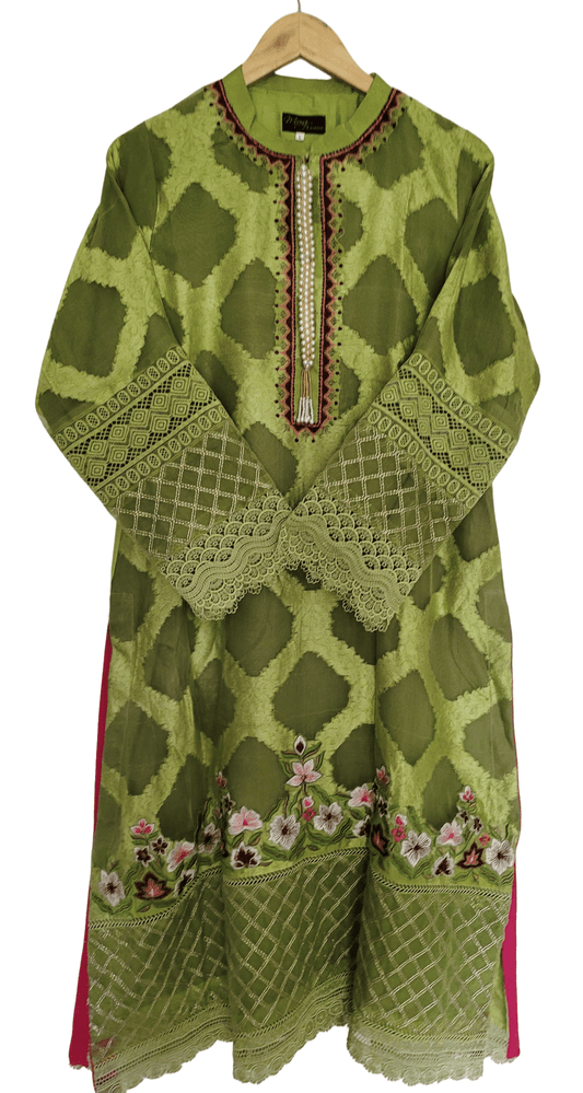 Venom Green Embroidered Organza 3 Piece Suit