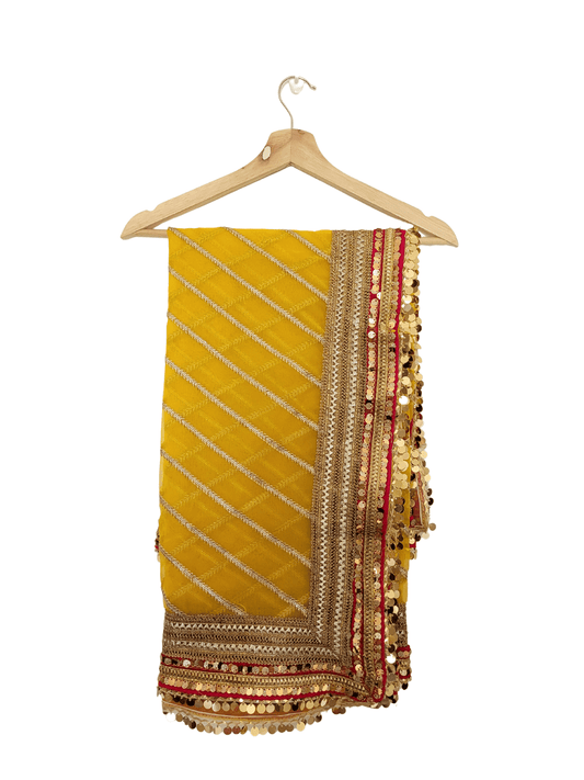 Navy Blue Heavy Embroidered Organza Dupatta