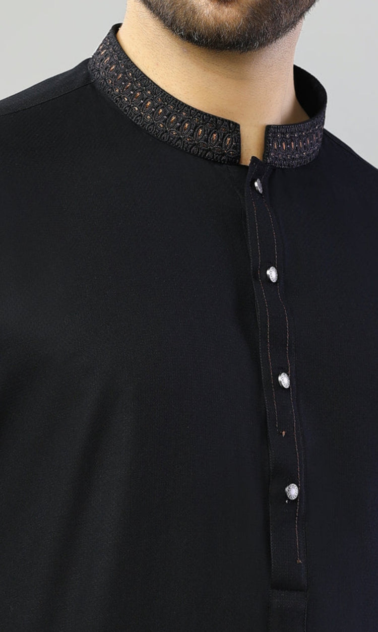 Black & bronze embroidered mens suit